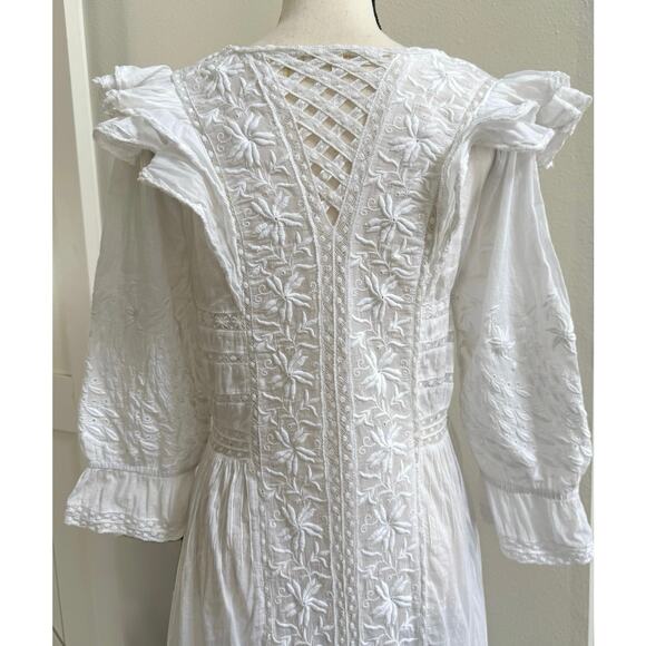 LoveShackFancy White Eyelet Cotton Embroidered Button-Up Maxi Praire Dress LARGE - Picture 8 of 15